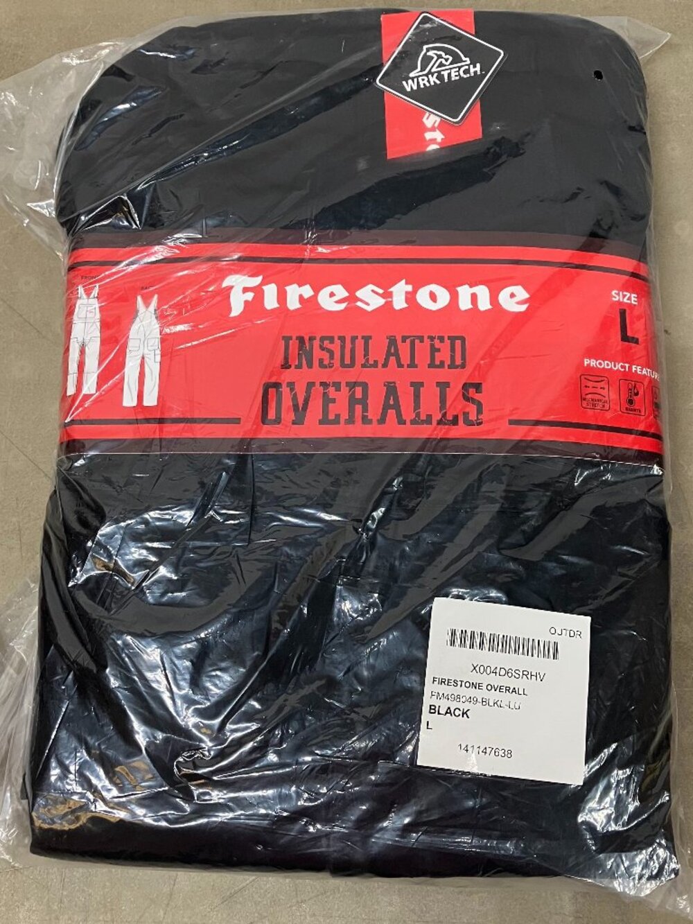 Firestone Men's Insulated Work Overalls L Black Water Resistant Utility Jumpsuit